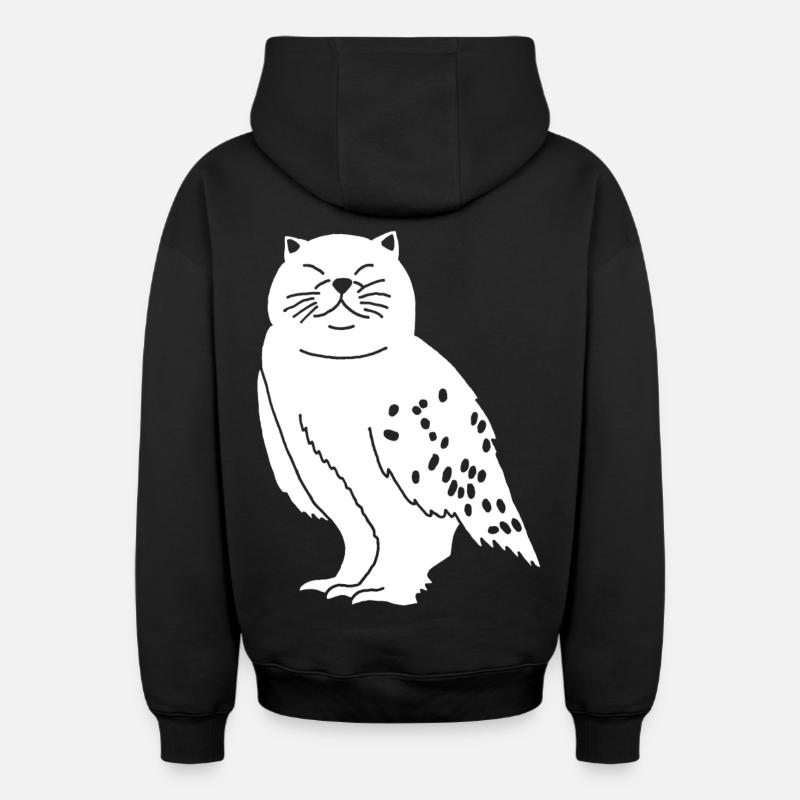 Chat chouette - Sweat à capuche unisexe zippé oversize épais SPREAD - noir