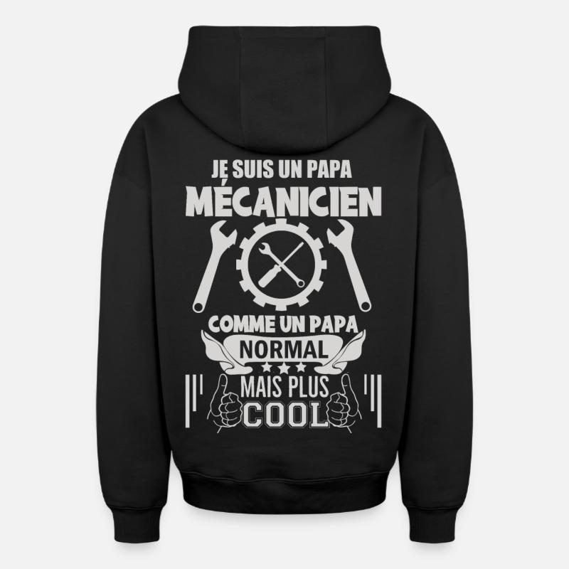 Papa mécanicien - Sweat à capuche unisexe zippé oversize épais SPREAD - noir
