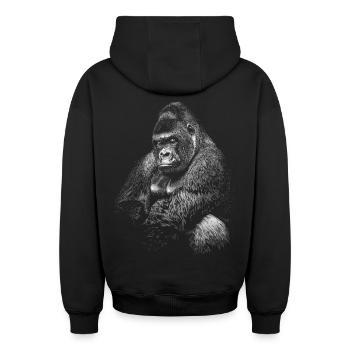 Gorilla - Oversized Heavyweight Unisex Zip Hoodie - black - Back - AI Model Male 185 dark (185cm)