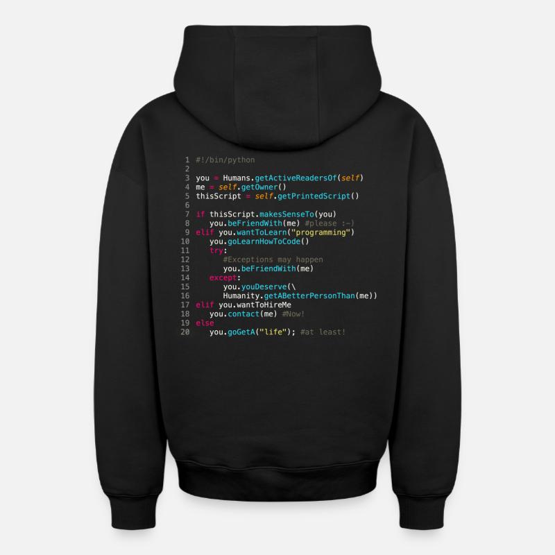 Sei mit Programmierern befreundet (in Python) - Oversized Heavyweight Unisex Zip Hoodie - Schwarz