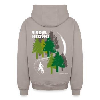 mim Radl querfödei - mit dem Rad quer Feld ein - Oversized Heavyweight Unisex Zip Hoodie - taupe - Back - AI Model Male 178 light (178cm)
