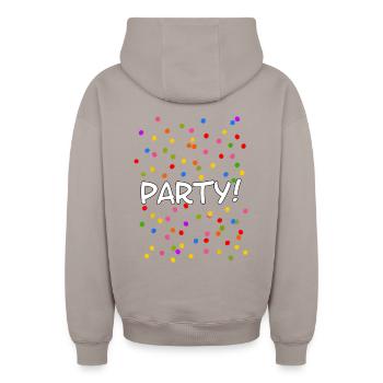 Party Konfetti Silvester Karneval - Oversized Heavyweight Unisex Zip Hoodie - Taupe - Hinten - AI Model Male 178 light (178cm)