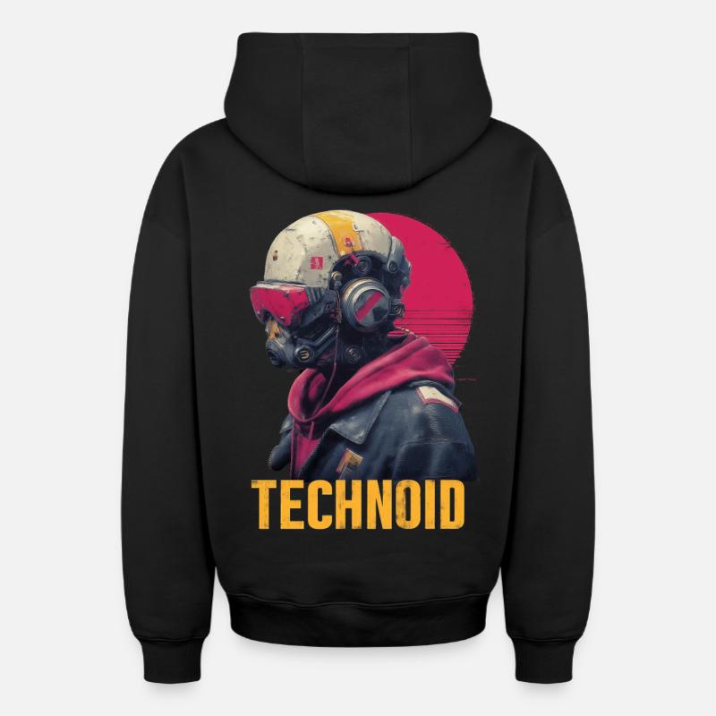 Casque Néon Technoïde - Sweat à capuche unisexe zippé oversize épais SPREAD - noir