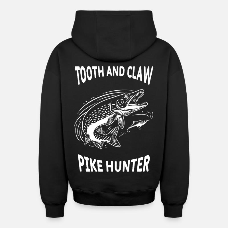 Pêche Rivière Brochet Pike Hunter - Sweat à capuche unisexe zippé oversize épais SPREAD - noir