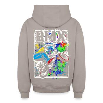 Vélo BMX | Vélo BMX | Cool BMX | BMX - Sweat à capuche unisexe zippé oversize épais SPREAD - taupe - Dos - AI Model Male 178 light (178cm)