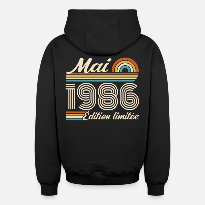 Mai 1986 - Sweat à capuche unisexe zippé oversize épais SPREAD - noir