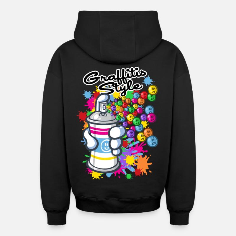 Graffitis et carttoon - Sweat à capuche unisexe zippé oversize épais SPREAD - noir
