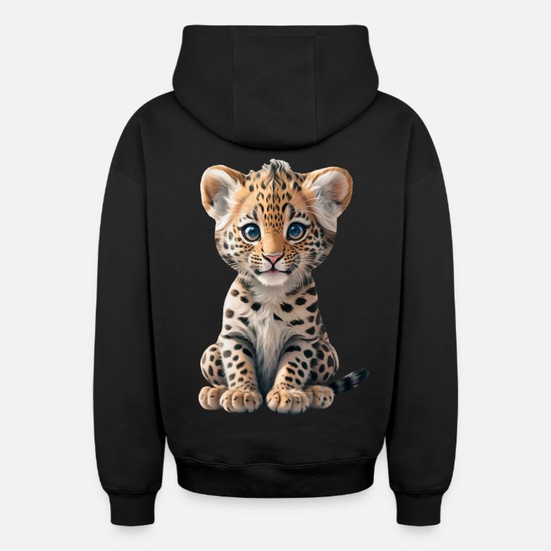Bébé léopard - Sweat à capuche unisexe zippé oversize épais SPREAD - noir