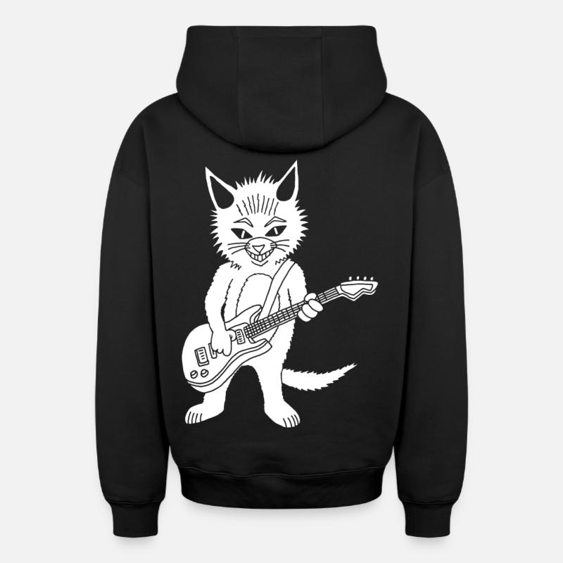 Chat blanc guitariste - Sweat à capuche unisexe zippé oversize épais SPREAD - noir