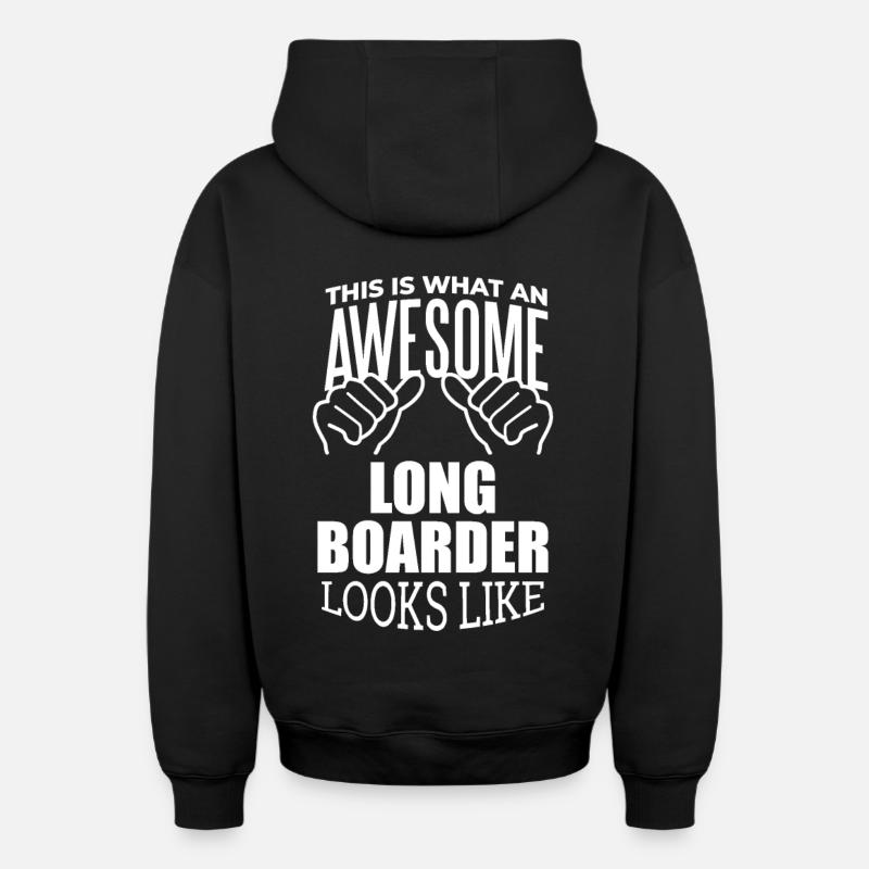 Longboarder - Sweat à capuche unisexe zippé oversize épais SPREAD - noir