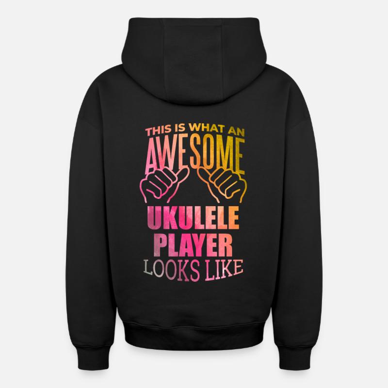 ukulélé - Sweat à capuche unisexe zippé oversize épais SPREAD - noir