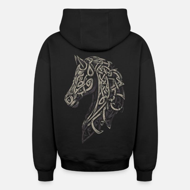 Cheval celtique - Sweat à capuche unisexe zippé oversize épais SPREAD - noir