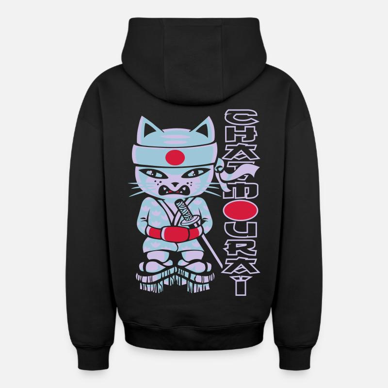 Chat mouraï flex - Sweat à capuche unisexe zippé oversize épais SPREAD - noir