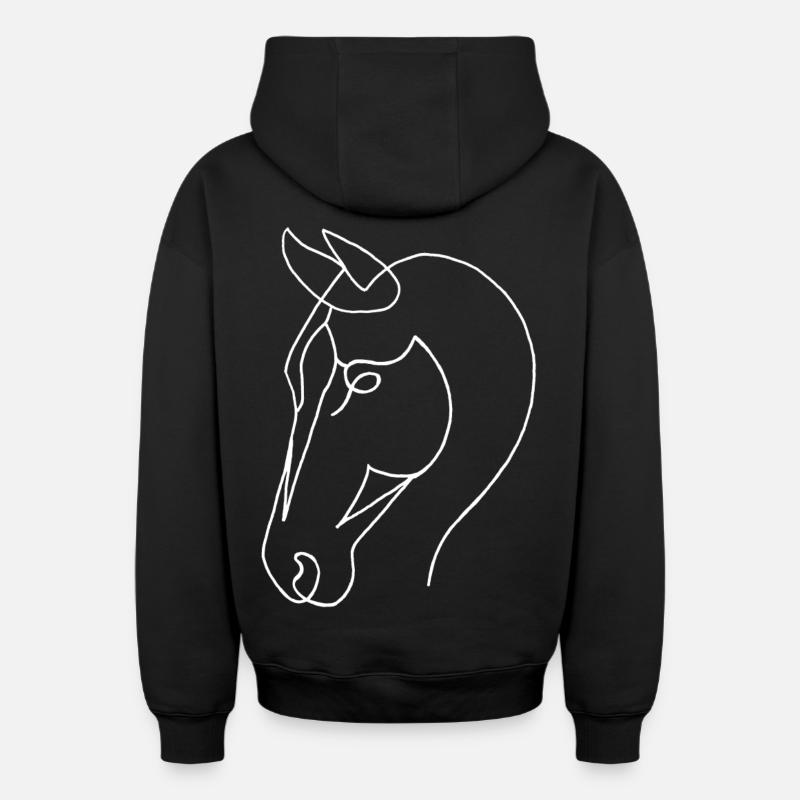 Esquisse du cheval blanc - Sweat à capuche unisexe zippé oversize épais SPREAD - noir
