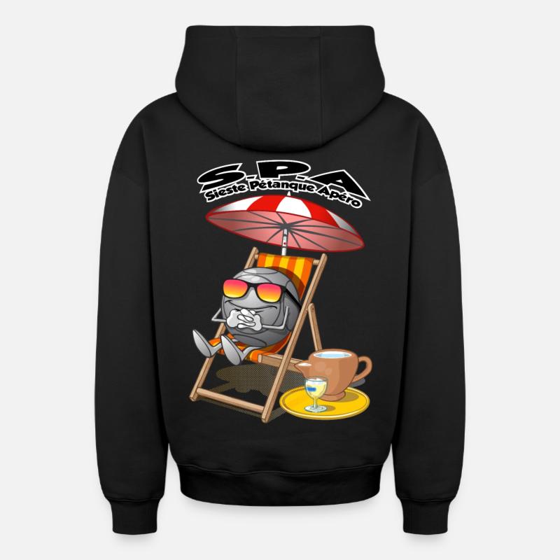 Sieste apéro pétanque - Sweat à capuche unisexe zippé oversize épais SPREAD - noir