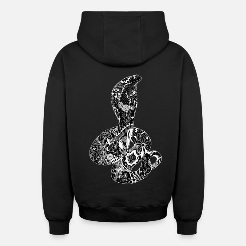 Patchwork Cobra - Oversized Heavyweight Unisex Zip Hoodie - Schwarz