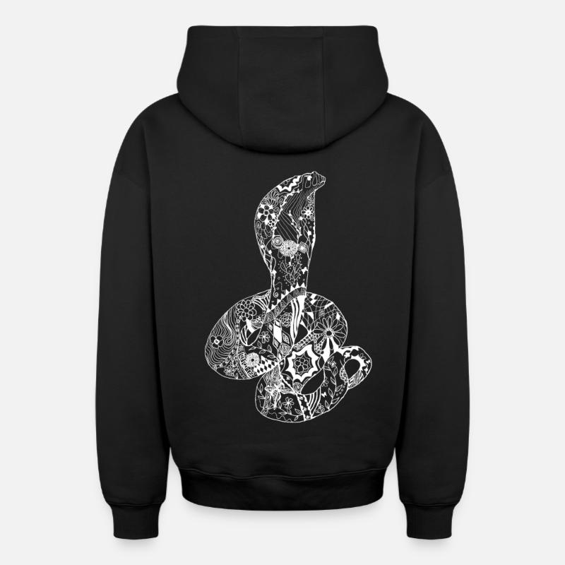 Patchwork Cobra - Oversized Heavyweight Unisex Zip Hoodie - Schwarz
