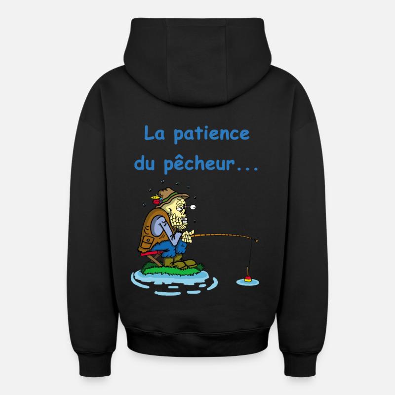 La patience du pêcheur - Sweat à capuche unisexe zippé oversize épais SPREAD - noir