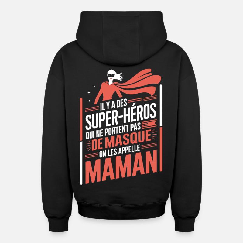 Maman Super-Héros sans Masque - Sweat à capuche unisexe zippé oversize épais SPREAD - noir