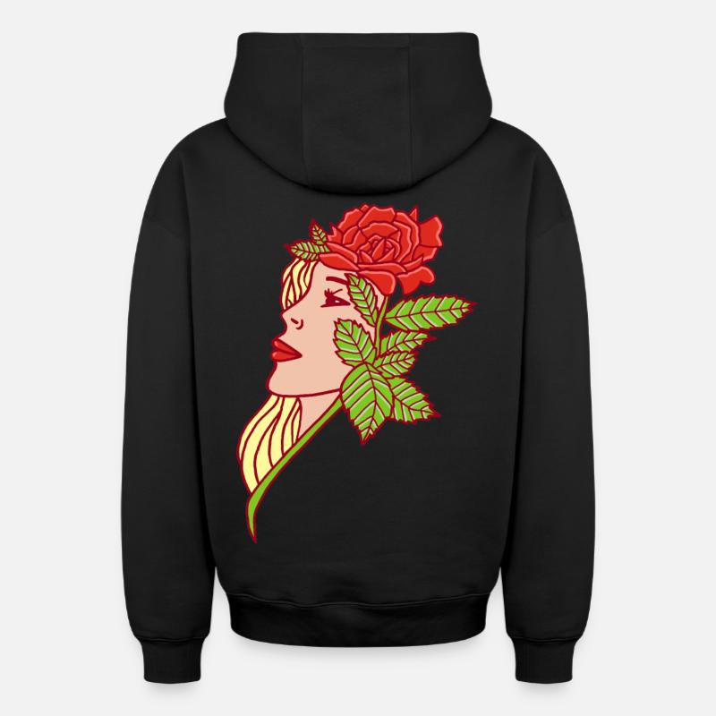 La dame et la rose - Sweat à capuche unisexe zippé oversize épais SPREAD - noir