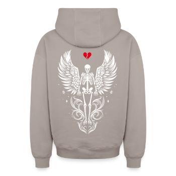 Skelett mit Flügel Anti Valentines Day - Oversized Heavyweight Unisex Zip Hoodie - Taupe - Hinten - AI Model Male 178 light (178cm)