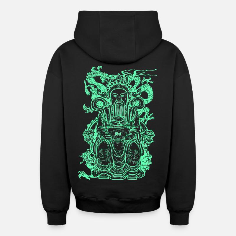 Figure de Bouddha - Sweat à capuche unisexe zippé oversize épais SPREAD - noir