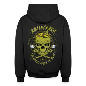 Crâne de chaos cérébral - Sweat à capuche unisexe zippé oversize épais SPREAD - noir - Dos - AI Model Male 185 dark (185cm)