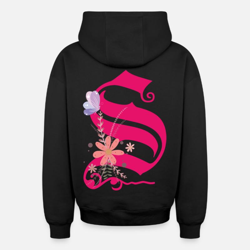 Lettre S - Sweat à capuche unisexe zippé oversize épais SPREAD - noir
