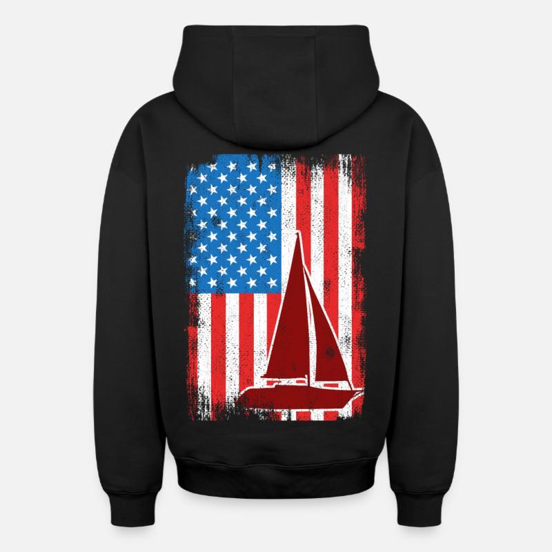 4 juillet Sailing USA - Sweat à capuche unisexe zippé oversize épais SPREAD - noir