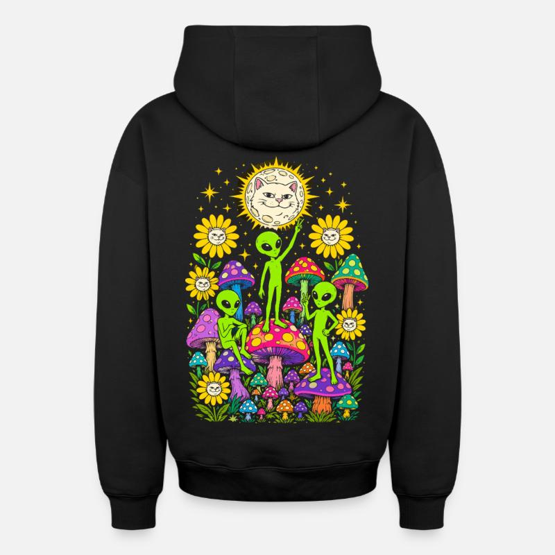 Aliens et Champignons Arcenciel - Sweat à capuche unisexe zippé oversize épais SPREAD - noir