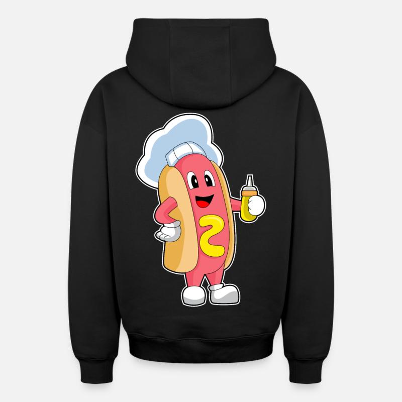 Moutarde Hot Dog Cook - Sweat à capuche unisexe zippé oversize épais SPREAD - noir