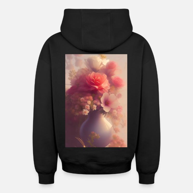 Art floral - Sweat à capuche unisexe zippé oversize épais SPREAD - noir