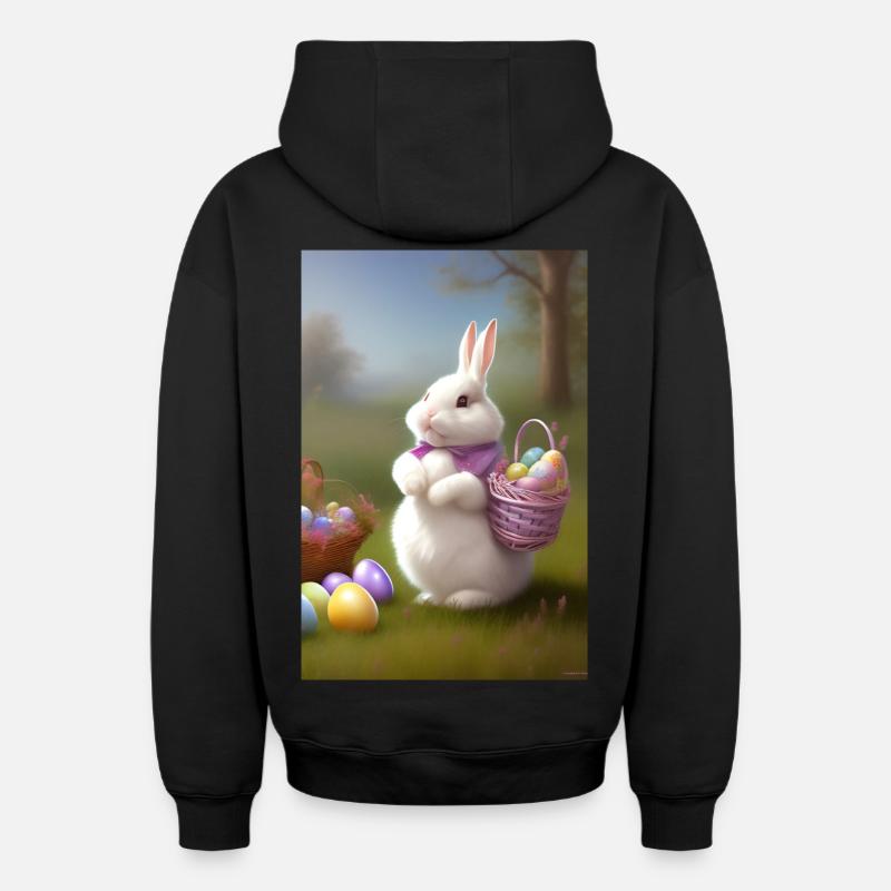 Easter Bunny with Easter Eggs - Oversized Heavyweight Unisex Zip Hoodie - black