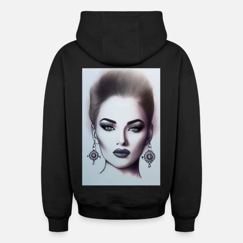 Femme avec des bijoux - Sweat à capuche unisexe zippé oversize épais SPREAD - noir