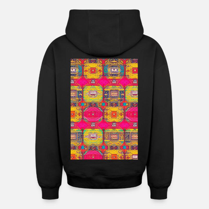 Retro Pattern - Oversized Heavyweight Unisex Zip Hoodie - black