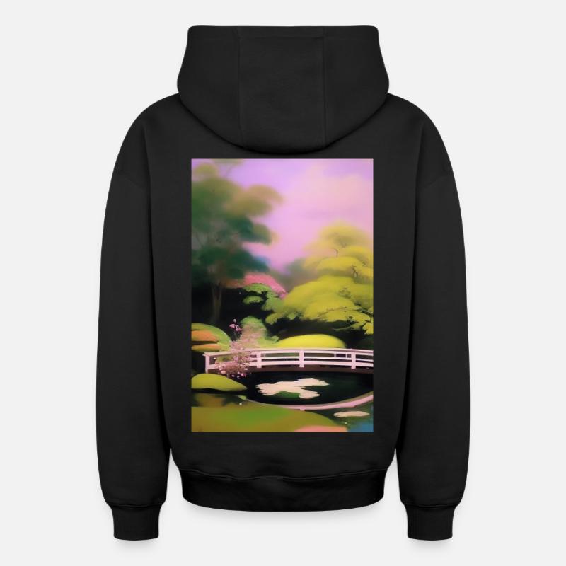 Jardin zen chinois - Sweat à capuche unisexe zippé oversize épais SPREAD - noir