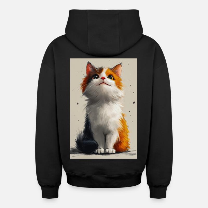 Poster Illustration de Chat mignon - Sweat à capuche unisexe zippé oversize épais SPREAD - noir