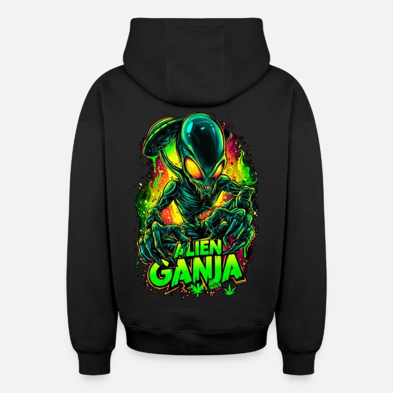 Ganja extraterrestre - Sweat à capuche unisexe zippé oversize épais SPREAD - noir