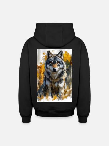 Illustration of a wolf - Sweat à capuche unisexe zippé oversize épais SPREAD - noir