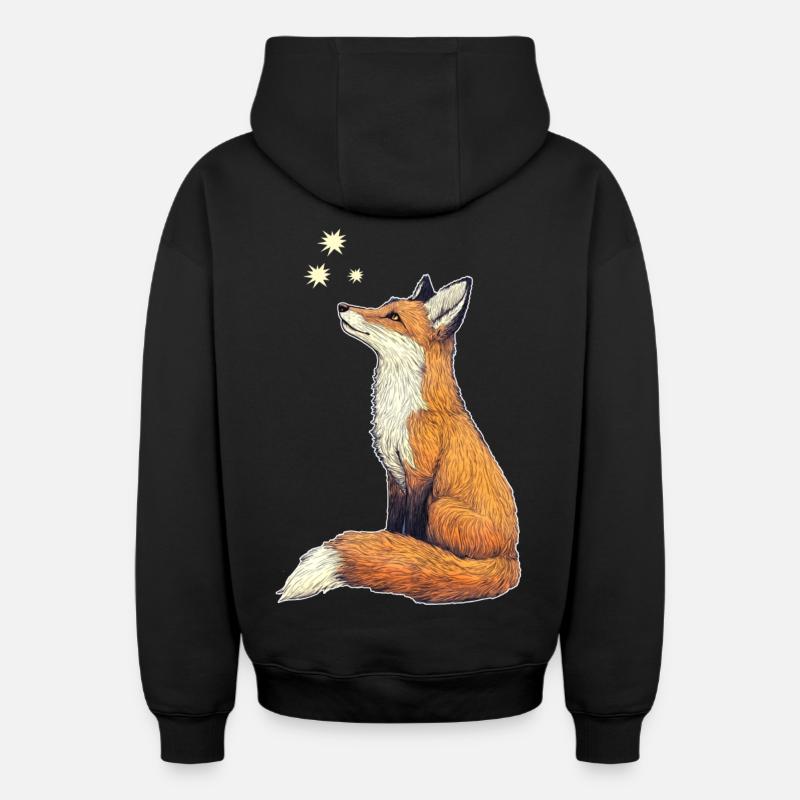 Fuchs mit Sternen - Oversized Heavyweight Unisex Zip Hoodie - Schwarz