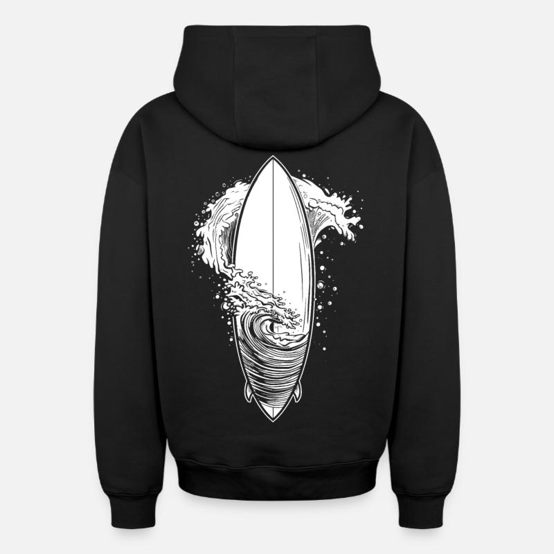 Croquis de planche de surf - Sweat à capuche unisexe zippé oversize épais SPREAD - noir