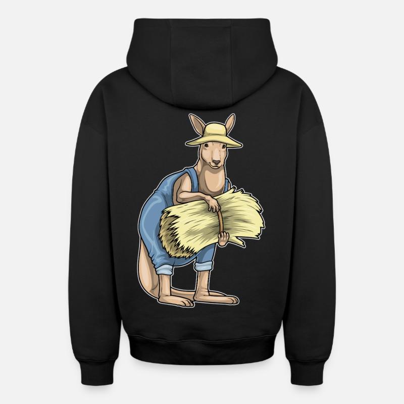 Paille Kangaroo Farmer - Sweat à capuche unisexe zippé oversize épais SPREAD - noir