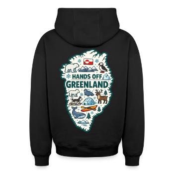 Hands Off Greenland Europa Solidarität - Oversized Heavyweight Unisex Zip Hoodie - Schwarz - Hinten - AI Model Male 185 dark (185cm)