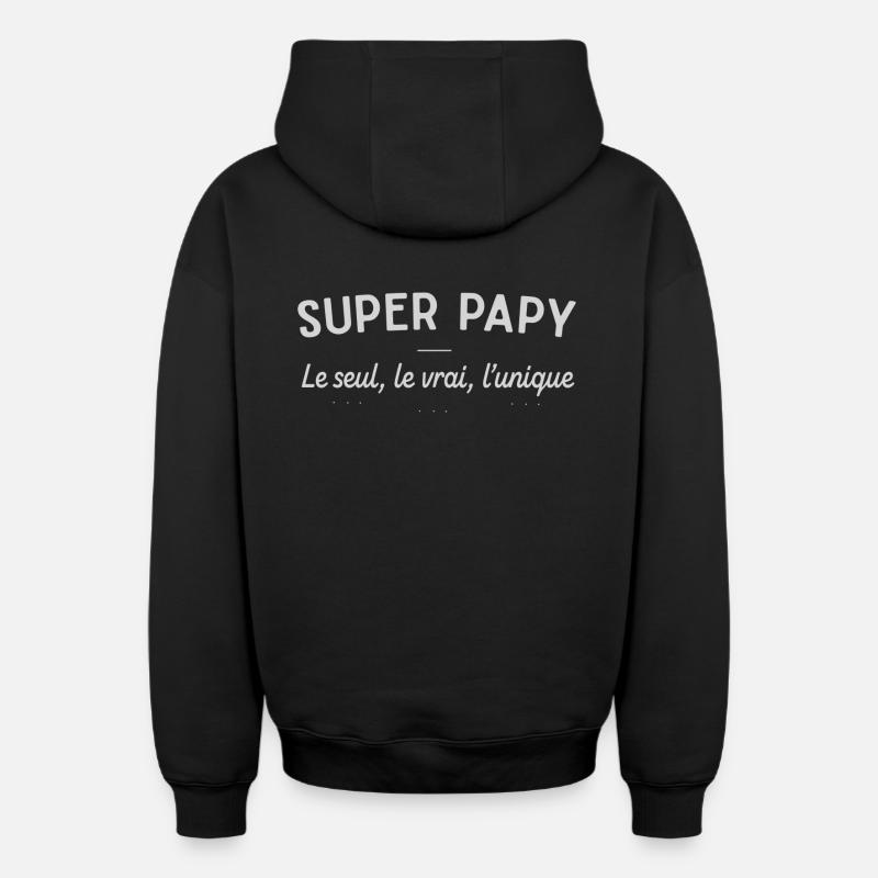 Super papy - Sweat à capuche unisexe zippé oversize épais SPREAD - noir