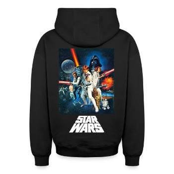 Star Wars Retro Motiv - Oversized Heavyweight Unisex Zip Hoodie - Schwarz - Hinten - AI Model Male 185 dark (185cm)