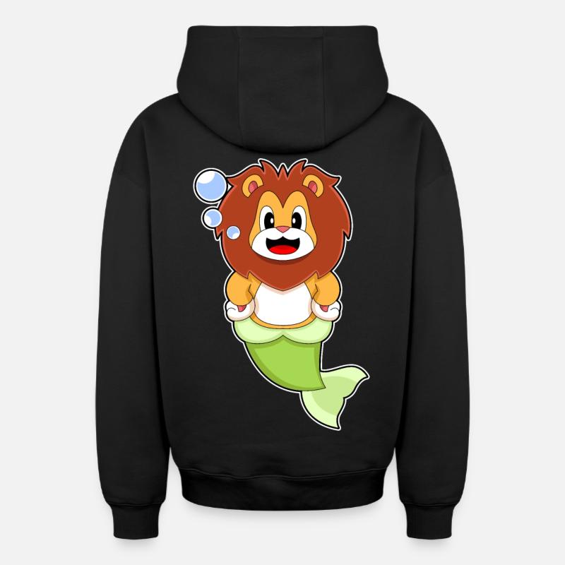 Sirène Lion - Sweat à capuche unisexe zippé oversize épais SPREAD - noir