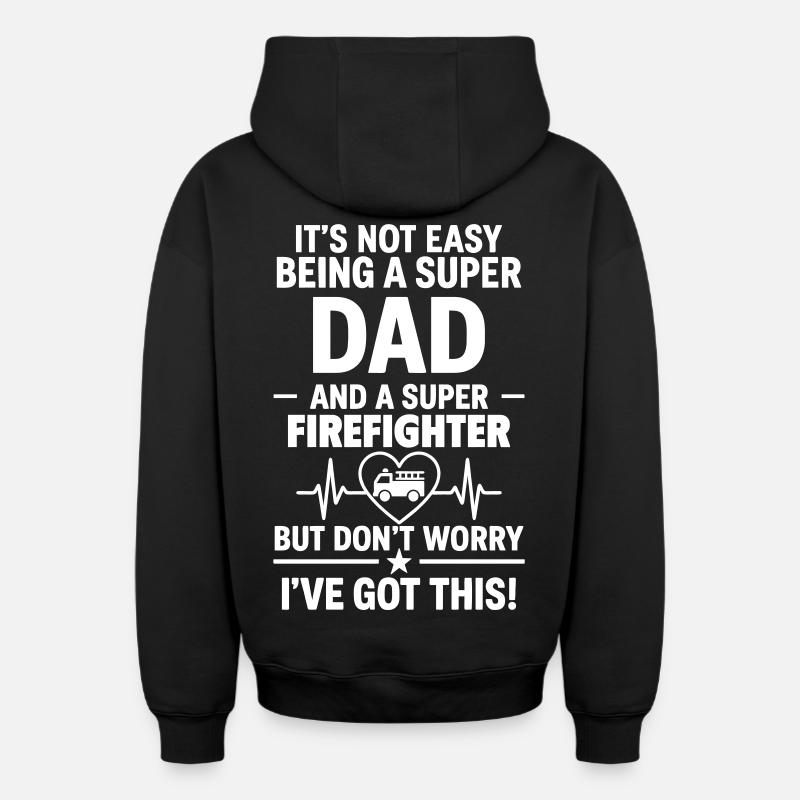 Cœur + Pompier – Super Dad Pompier - Sweat à capuche unisexe zippé oversize épais SPREAD - noir