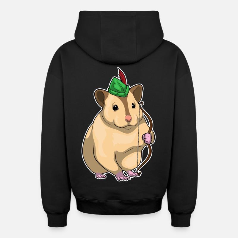 Hamster Archer Bow - Sweat à capuche unisexe zippé oversize épais SPREAD - noir