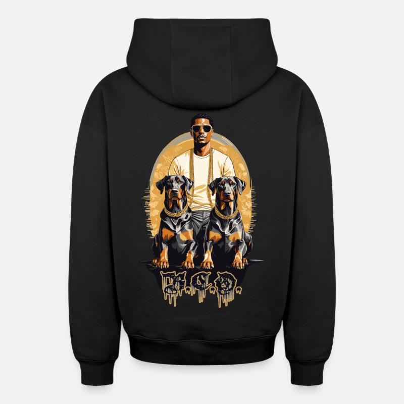 Rappeur avec Dobermans - Sweat à capuche unisexe zippé oversize épais SPREAD - noir