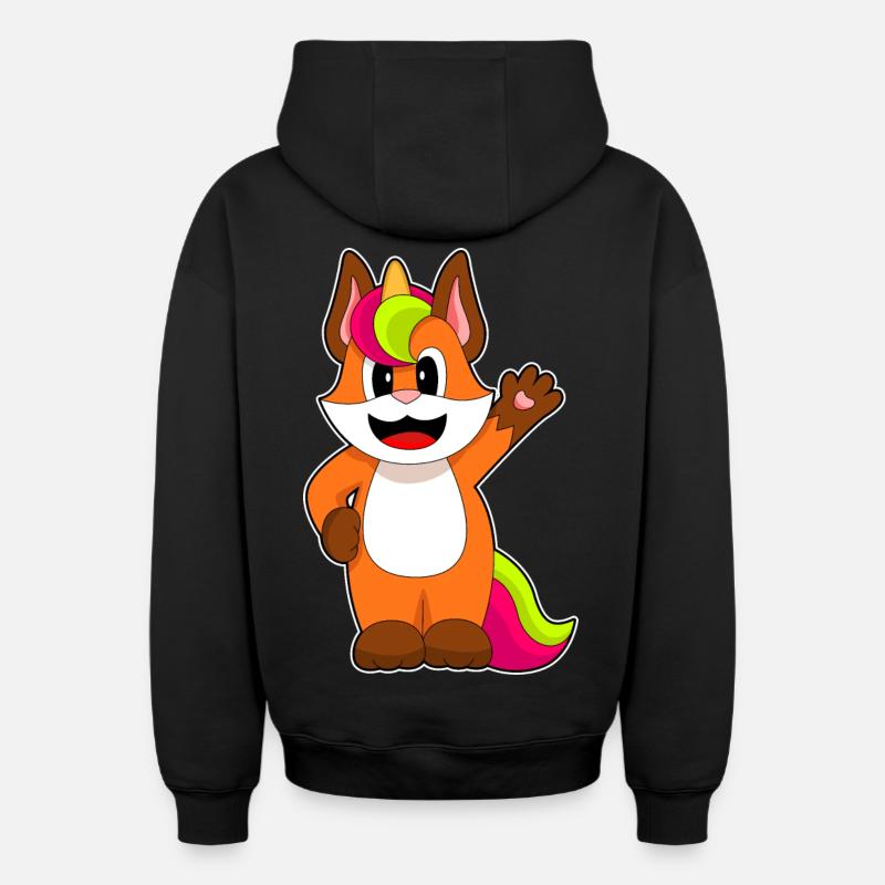 Licorne renard - Sweat à capuche unisexe zippé oversize épais SPREAD - noir